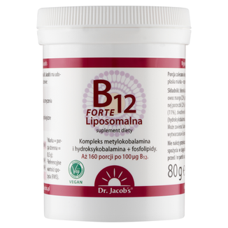 Dr. Jacob's B12 Liposomalna Forte, proszek podjęzykowy, smak porzeczka-mango, 80 g - zdjęcie produktu