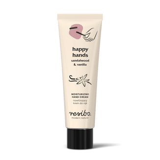 Resibo Happy Hands, nawilżający krem do rąk, drzewo sandałowe, wanilia, 50 ml USZKODZONE OPAKOWANIE Resibo Happy Hands, nawilżający krem do rąk, drzewo sandałowe, wanilia, 50 ml USZKODZONE OPAKOWANIE - zdjęcie produktu