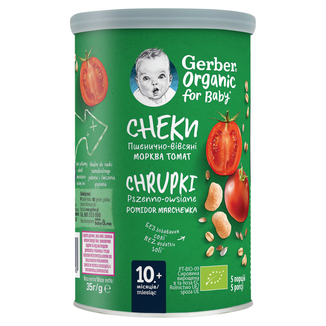 Gerber Organic, chrupki pszenno-owsiane, pomidor, marchewka, od 10 miesiąca, 35 g - zdjęcie produktu