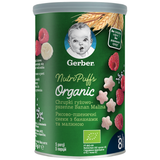 Gerber Organic, chrupki ryżowo-pszenne, banan, malina, od 8 miesiąca, 35 g - miniaturka zdjęcia produktu