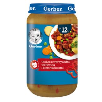 Gerber Obiadek, gulasz z warzywami, wołowiną i ziemniaczkami, po 12 miesiącu, 250 g USZKODZONE OPAKOWANIE - zdjęcie produktu