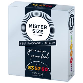Mister Size, prezerwatywy nawilżane, gładkie, pakiet testowy, 53 mm + 57 mm + 60 mm, 3 sztuki - zdjęcie produktu