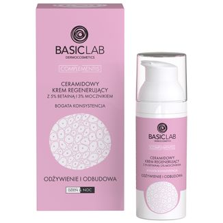 BasicLab Complementis, ceramidowy krem regenerujący z betainą 5% i mocznikiem 3%, odżywienie i odbudowa, bogata konsystencja, 50 ml - zdjęcie produktu