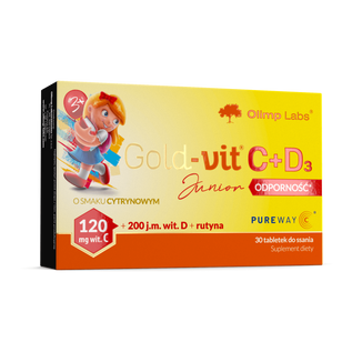 Olimp Gold-Vit C + D3 Junior Odporność, smak cytrynowy, 30 tabletek do ssania - zdjęcie produktu