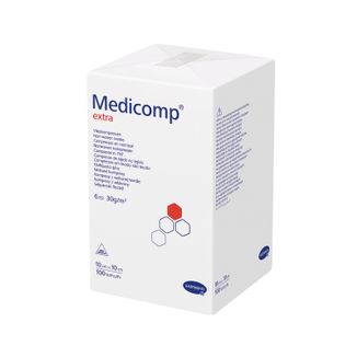 Medicomp Extra, kompresy niejałowe, włókninowe, 6-warstwowe, 30 g/m2, 10 cm x 10 cm, 100 sztuk - zdjęcie produktu