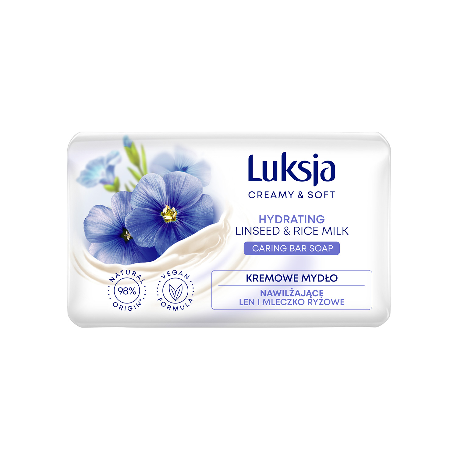 Luksja Luksja Creamy & Soft, kremowe mydło w kostce, nawilżające, len i mleczko ryżowe, 90 g