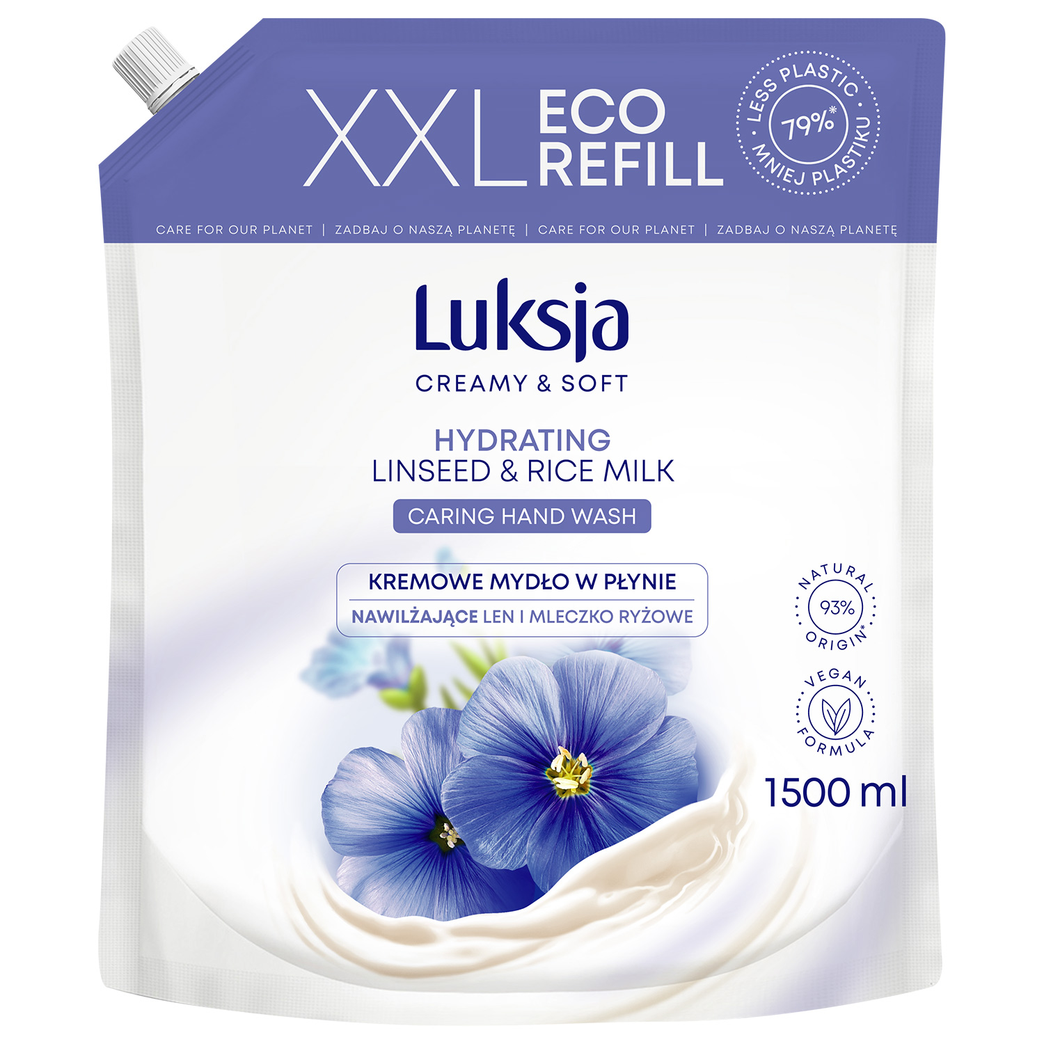 Luksja Luksja Creamy & Soft, kremowe mydło w płynie, nawilżające, len i mleczko ryżowe, zapas, 1500 ml