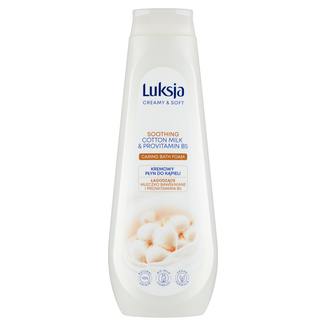 Luksja Creamy & Soft, kremowy płyn do kąpieli, łagodzący, mleczko bawełniane i prowitamina B5, zapas, 900 ml - zdjęcie produktu