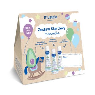 Zestaw Startowy Noworodka Mustela, mleczko do ciała, 100 ml + żel do mycia, 100 ml + woda oczyszczająca, 100 ml USZKODZONE OPAKOWANIE - zdjęcie produktu