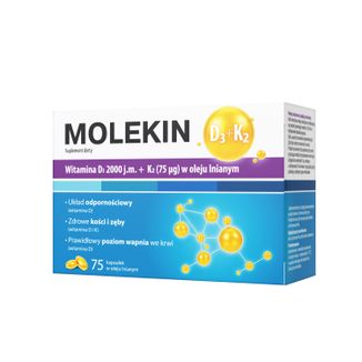 Molekin D3 + K2, witamina D 2000 j.m. + witamina K 75 µg w oleju lnianym, 75 kapsułek - zdjęcie produktu