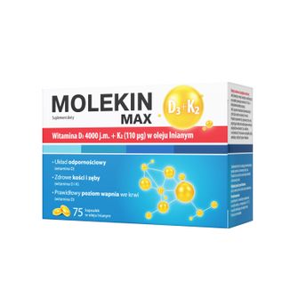 Molekin D3 + K2 Max, witamina D 4000 j.m. + witamina K 110 µg w oleju lnianym, 75 kapsułek - zdjęcie produktu