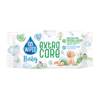 GoWipes Extra Care, chusteczki nawilżane dla niemowląt od urodzenia, z alantoiną, 60 sztuk - zdjęcie produktu