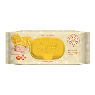 Smile Baby Ultrasoft, chusteczki nawilżane dla niemowląt od urodzenia, rumianek i aloes, 60 sztuk - zdjęcie produktu