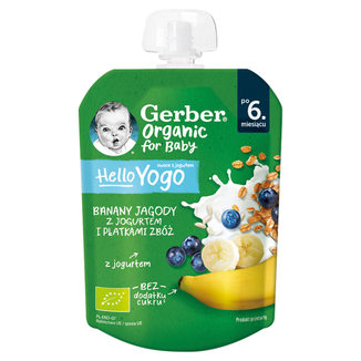 Gerber Organic Deser w tubce, banany, jagody z jogurtem i płatkami zbóż, po 6 miesiącu, 80 g KRÓTKA DATA - zdjęcie produktu