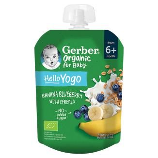Gerber Organic Deser w tubce, banany, jagody z jogurtem i płatkami zbóż, po 6 miesiącu, 80 g - zdjęcie produktu