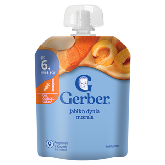 Gerber Deser w tubce, jabłko, dynia, morela, po 6 miesiącu, 80 g Gerber Deser w tubce, jabłko, dynia, morela, po 6 miesiącu, 80 g - zdjęcie produktu