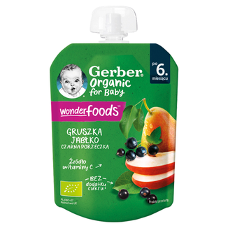 Gerber Organic Deser w tubce, gruszka, jabłko, czarna porzeczka, po 6 miesiącu, 80 g - zdjęcie produktu