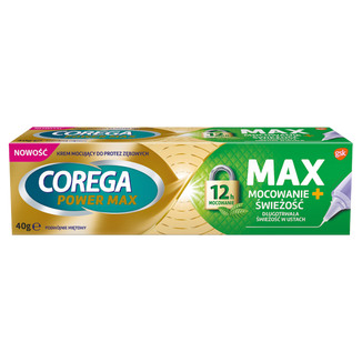 Corega Power Max Mocowanie + Świeżość, krem mocujący do protez zębowych, podwójnie miętowy, 40 g - zdjęcie produktu