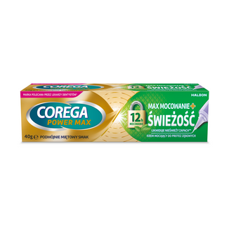 Corega Power Max Mocowanie + Świeżość, krem mocujący do protez zębowych, podwójnie miętowy, 40 g - zdjęcie produktu