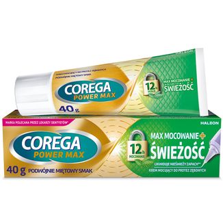 Corega Power Max Mocowanie + Świeżość, krem mocujący do protez zębowych, podwójnie miętowy, 40 g - zdjęcie produktu