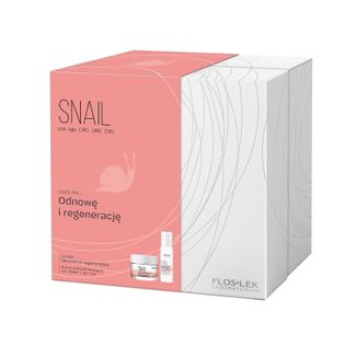 Zestaw Flos-Lek Snail Pro Age, krem odbudowujący na dzień i na noc, 50 ml + Elixir, koncentrat regenerujący, 30 ml - zdjęcie produktu