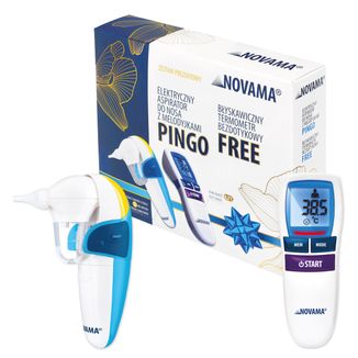 Zestaw Novama, Kids Pingo, elektryczny aspirator do nosa z melodyjkami + Free NT17, termometr bezdotykowy, Frost white USZKODZONE OPAKOWANIE - zdjęcie produktu