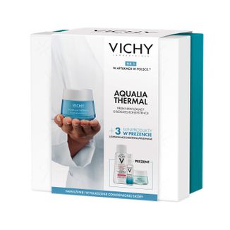 Zestaw Vichy Aqualia Thermal, bogaty krem nawilżający, 50 ml + płyn micelarny, 100 ml + booster z kwasem hialuronowym, 10 ml + żel-krem na noc, 15 ml - zdjęcie produktu