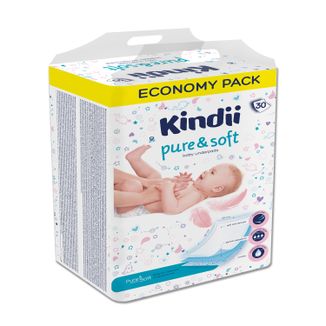 Kindii Pure & Soft, podkłady dla niemowląt, jednorazowe, 60 cm x 40 cm, 30 sztuk - zdjęcie produktu