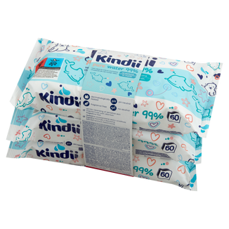 Kindii Pure Water 99%, chusteczki nawilżane dla niemowląt i dzieci, 3 x 60 sztuk - zdjęcie produktu