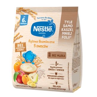 Nestle Kaszka ryżowa, 5 owoców, bezmleczna, bez dodatku cukru, po 6 miesiącu, 170 g - zdjęcie produktu