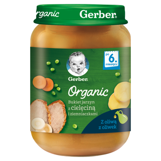 Gerber Organic Obiadek, bukiet jarzyn z cielęciną i ziemniaczkami, po 6 miesiącu, 190 g - zdjęcie produktu