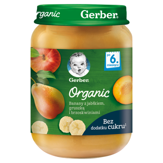 Gerber Organic Deserek, banany z jabłkiem, gruszką i brzoskwiniami, po 6 miesiącu, 190 g - zdjęcie produktu