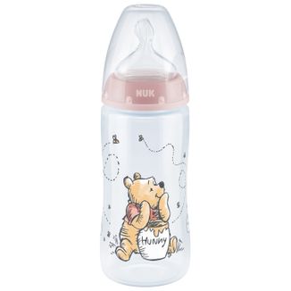 Nuk First Choice+ Disney, butelka antykolkowa ze wskaźnikiem temperatury i smoczkiem silikonowym, Kubuś, rozmiar M, niebieska, 0-6 miesięcy, 300 ml - zdjęcie produktu