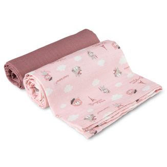 Canpol Babies, pieluszki muślinowe, 70 cm x 70 cm, Bonjour Paris, różowe, 2 sztuki - zdjęcie produktu