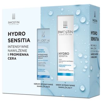 Zestaw Iwostin Hydro Sensitia, krem intensywnie nawilżający, skóra bardzo sucha i wrażliwa, SPF 15, 50 ml + serum intensywnie nawilżające, każdy rodzaj skóry, 30 ml USZKODZONE OPAKOWANIE - zdjęcie produktu