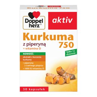 Doppelherz aktiv Kurkuma 750 z Piperyną + Witamina D, 30 kapsułek - zdjęcie produktu