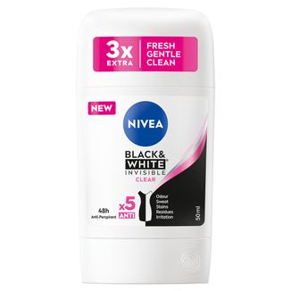 Nivea Black & White Invisible, antyperspirant w sztyfcie, 48h, Clear, 50 ml - zdjęcie produktu