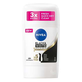 Nivea Black & White Invisible, antyperspirant w sztyfcie, 48h, Silky Smooth, 50 ml - zdjęcie produktu