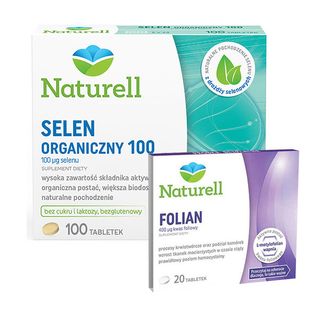 Naturell Selen Organiczny 100, 100 tabletek + dodatkowo Folian, kwas foliowy 400 µg, 20 tabletek - miniaturka  zdjęcia produktu