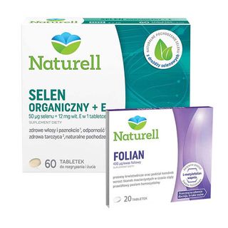 Naturell Selen Organiczny + E, 60 tabletek rozgryzania i żucia + dodatkowo Folian, kwas foliowy 400 µg, 20 tabletek - miniaturka  zdjęcia produktu