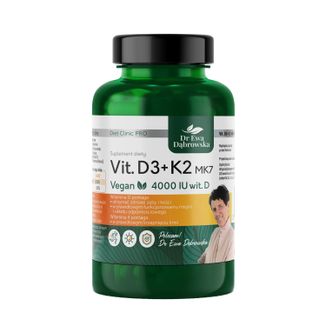 Dr Ewa Dąbrowska Vit. D3 + K2 MK7 Vegan 4000 IU wit. D, 60 kapsułek KRÓTKA DATA Dr Ewa Dąbrowska Vit. D3 + K2 MK7 Vegan 4000 IU wit. D, 60 kapsułek KRÓTKA DATA - zdjęcie produktu