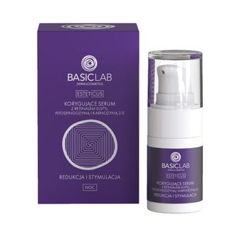 BasicLab Esteticus, korygujące serum z retinalem 0,07% na noc, redukcja i stymulacja, 15 ml - zdjęcie produktu
