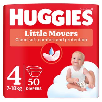 Huggies Little Movers, pieluchy, Disney, rozmiar 4, 7-18 kg, Jmbo Pack, 50 sztuk - zdjęcie produktu