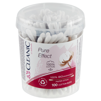 Cleanic Pure Effect, biodegradowalne patyczki higieniczne, 100% bawełny, 100 sztuk - zdjęcie produktu