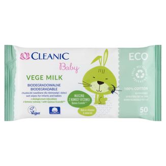Cleanic Baby Eco Vege Milk, biodegradowalne chusteczki nawilżane dla niemowląt i dzieci, 50 sztuk - zdjęcie produktu