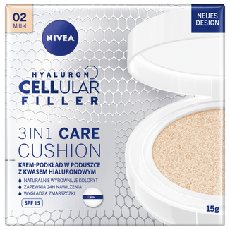 Nivea Cellular Hyaluron Filler 3w1 Care Cushion, przeciwzmarszczkowy krem-podkład w poduszce, 02 naturalny, SPF 15, 15 g - zdjęcie produktu