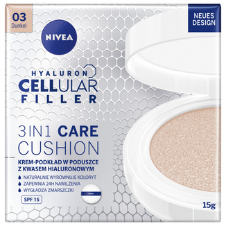 Nivea Cellular Hyaluron Filler 3w1 Care Cushion, przeciwzmarszczkowy krem-podkład w poduszce, 03 ciemny, SPF 15, 15 g - zdjęcie produktu