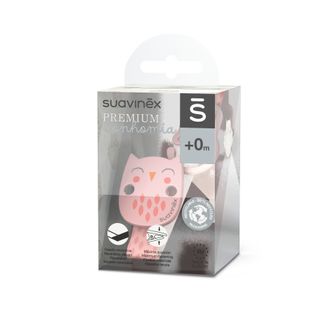Suavinex Bonhomia, klips do smoczka z tasiemką, sowa różowa, od urodzenia, 1 sztuka - zdjęcie produktu