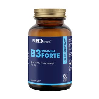 Pureo Health Witamina B3 Forte, niacyna 500 mg, 60 kapsułek vege - zdjęcie produktu