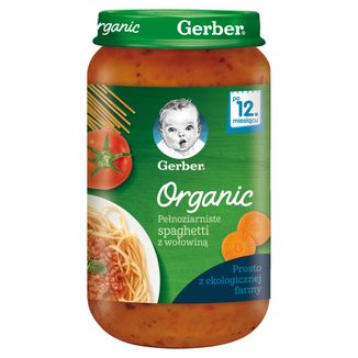 Gerber Organic Obiadek, pełnoziarniste spaghetti z wołowiną, po 12 miesiącu, 250 g - zdjęcie produktu